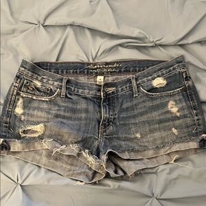 Abercrombie & Fitch Women's Ripped Jean Shorts - Dark Blue